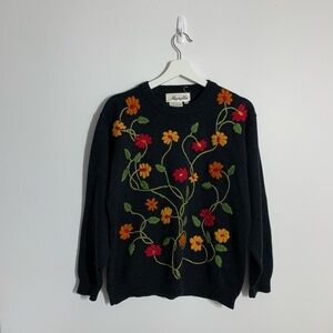 Vintage embroidered floral knit sweater